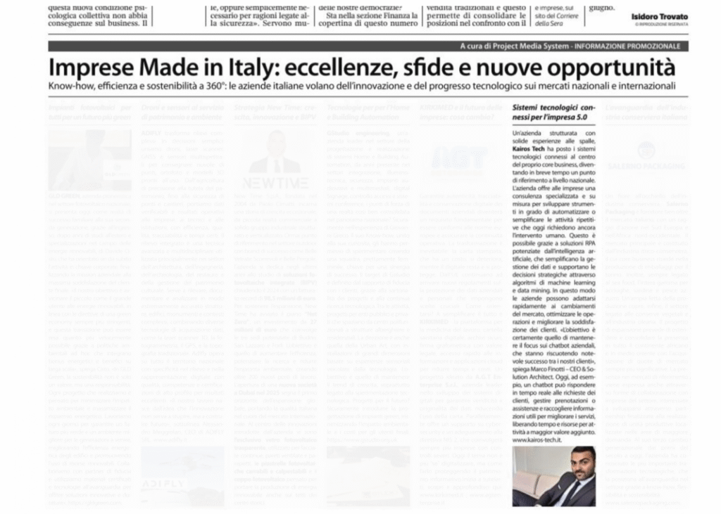 kairos tech sul corriere intervista al CEO Marco Finotti